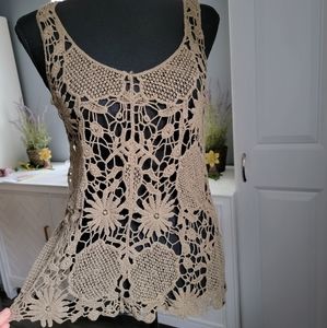 Tan Crochet Y2K Cottagecore Tanktop